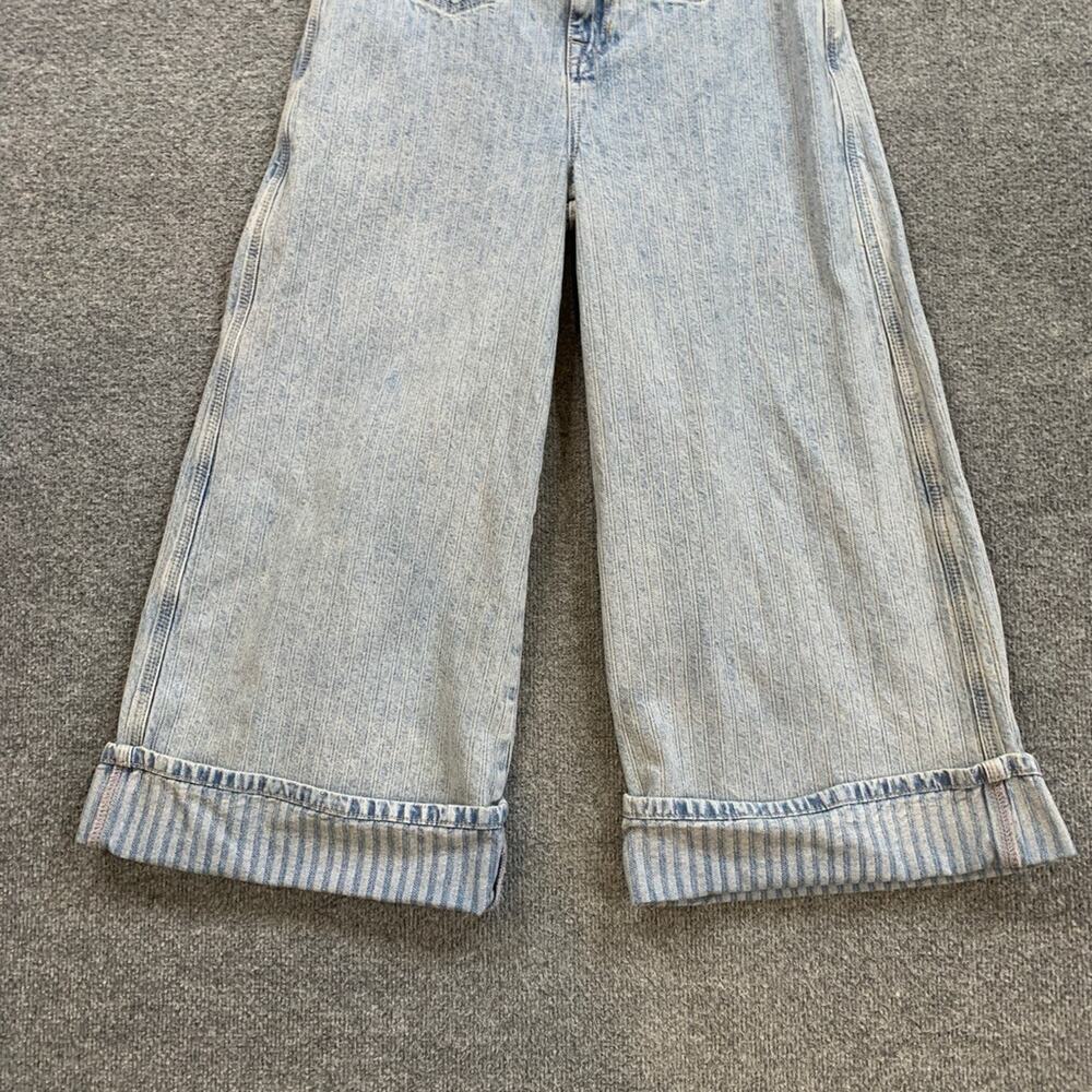 We The Free People Jeans Womens 28 Denim Brette Wide Leg Cropped Stripe Cuffed - Picture 3 of 15